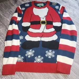 Ugly Christmas Sweater Santa Claus Novelty Knit Striped Red Blue‎ Small